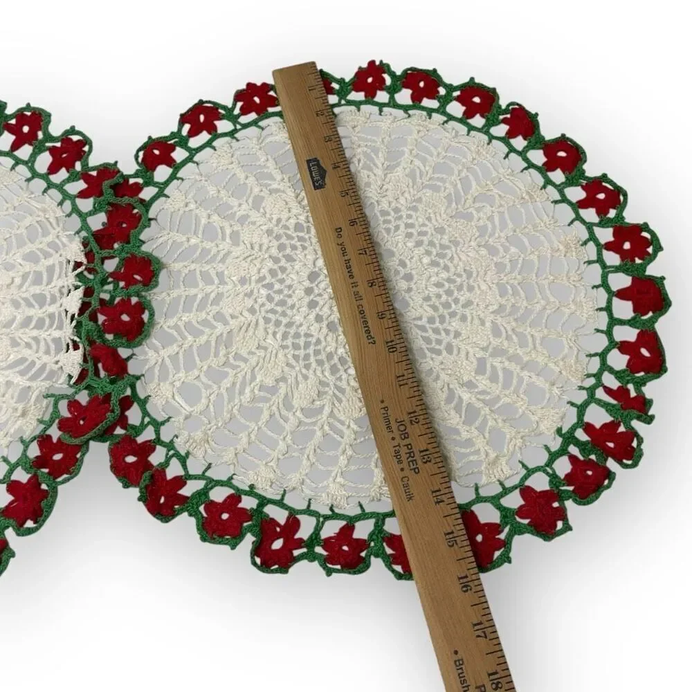 Vintage Floral Crochet Lace Round Placemat Hollow Weave Doilies Lot of 6 Flawed